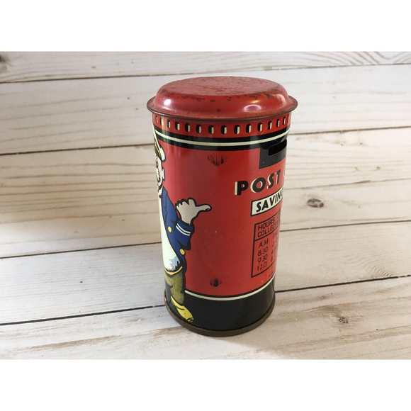 VINTAGE POST OFFICE SAVINGS Tin Can Bank Tin Money Coins - Picture 6 of 8
